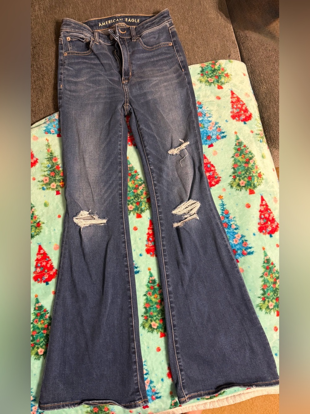 American Eagle Outfitters Indigo Distressed Flare Jeans